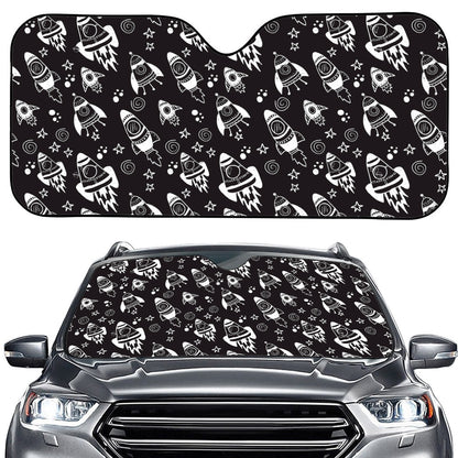 Black And White Rocket Pattern Print Car Windshield Sun Shade