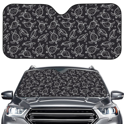 Black And White Sea Turtle Pattern Print Car Windshield Sun Shade