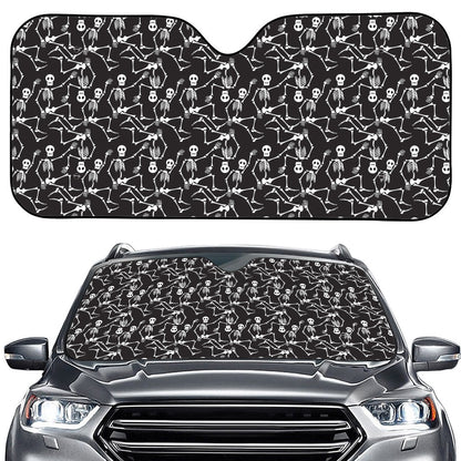 Black And White Skeleton Pattern Print Car Windshield Sun Shade