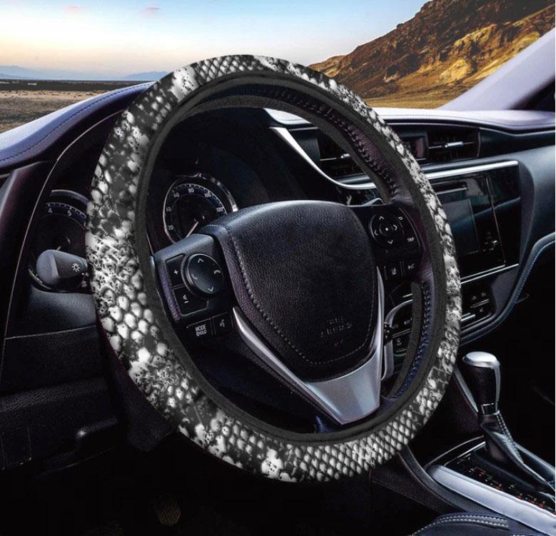 Black And White Snakeskin Print Car Steering Wheel Cover
