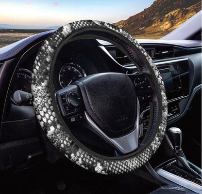 Black And White Snakeskin Print Car Steering Wheel Cover