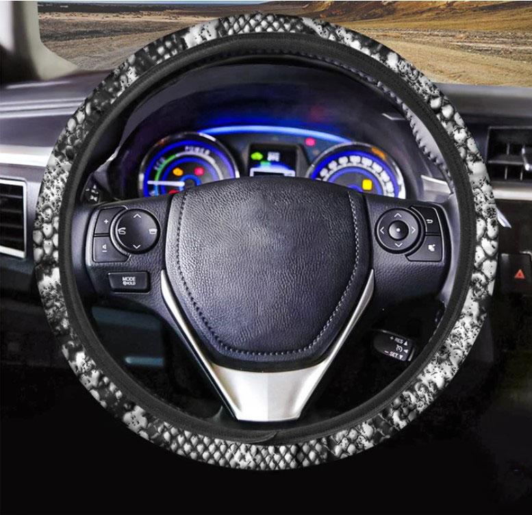 Black And White Snakeskin Print Car Steering Wheel Cover