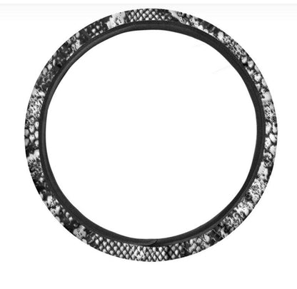 Black And White Snakeskin Print Car Steering Wheel Cover