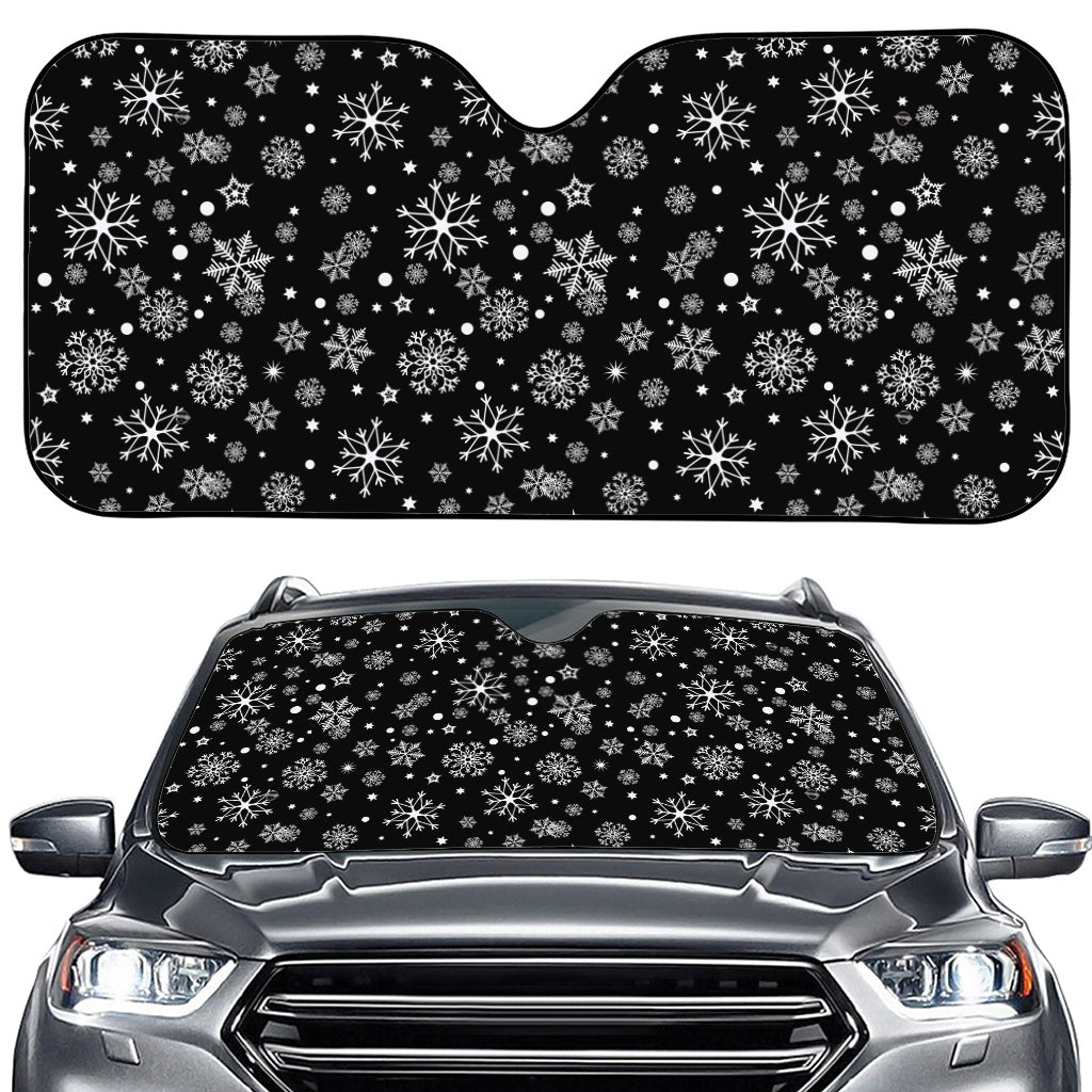 Black And White Snowflake Pattern Print Car Windshield Sun Shade