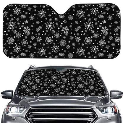 Black And White Snowflake Pattern Print Car Windshield Sun Shade