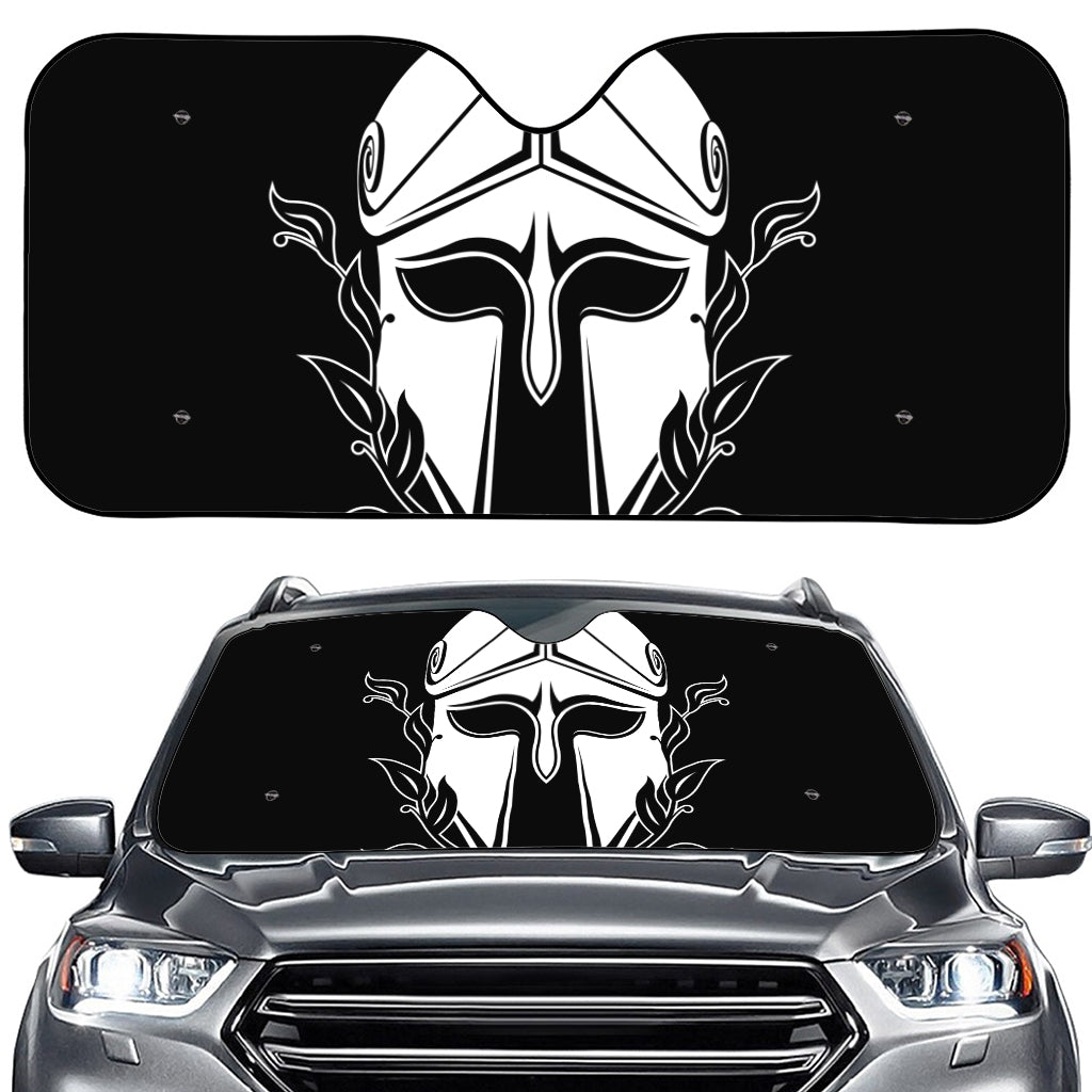 Black And White Spartan Helmet Print Car Windshield Sun Shade