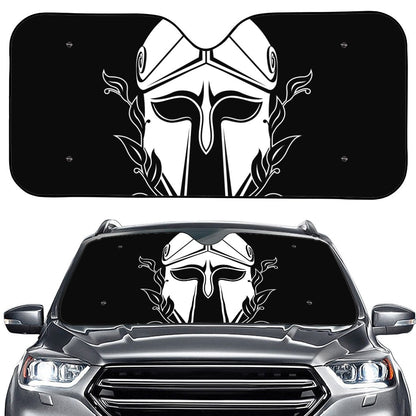 Black And White Spartan Helmet Print Car Windshield Sun Shade