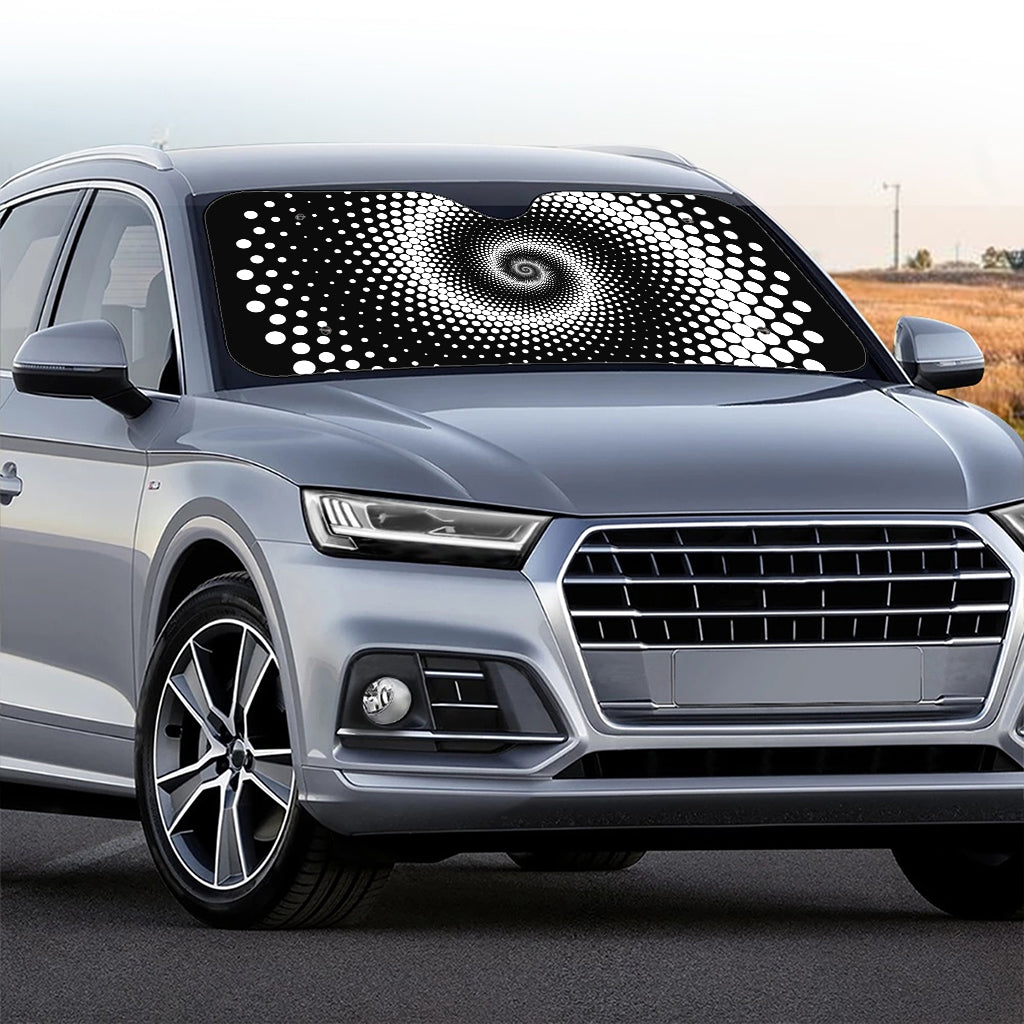 Black And White Spiral Dot Print Car Windshield Sun Shade