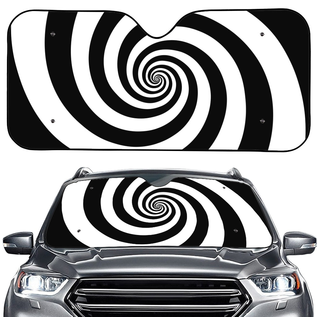 Black And White Spiral Illusion Print Car Windshield Sun Shade