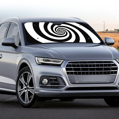 Black And White Spiral Illusion Print Car Windshield Sun Shade