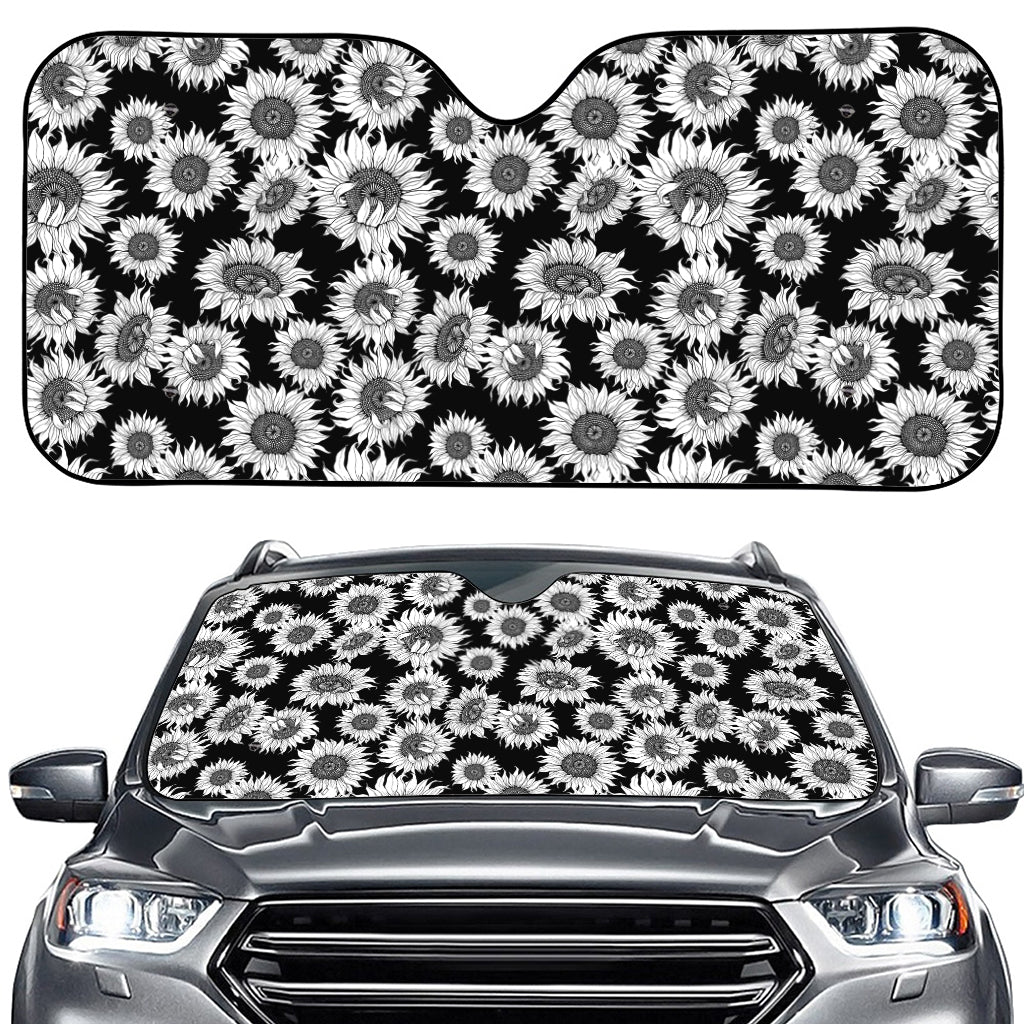Black And White Sunflower Pattern Print Car Windshield Sun Shade