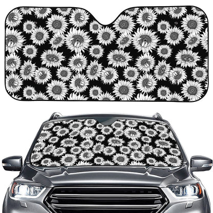 Black And White Sunflower Pattern Print Car Windshield Sun Shade