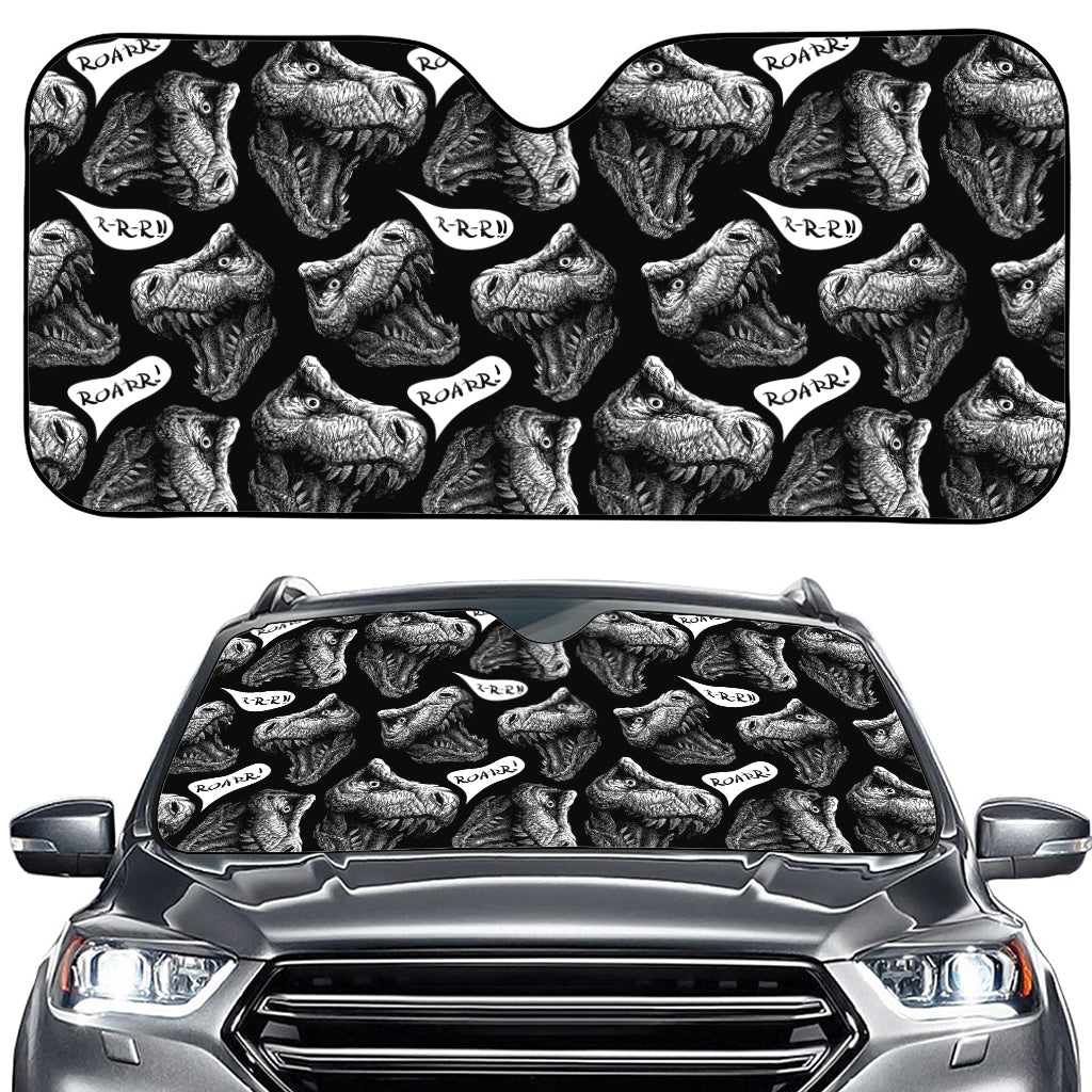 Black And White T-Rex Dinosaur Print Car Windshield Sun Shade