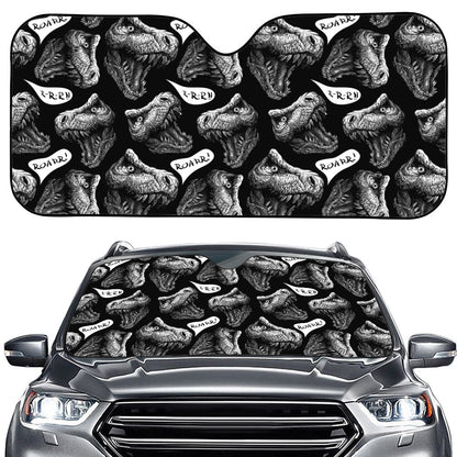 Black And White T-Rex Dinosaur Print Car Windshield Sun Shade