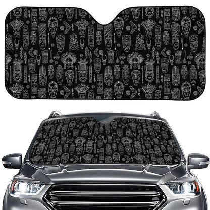 Black And White Totem Pattern Print Car Windshield Sun Shade