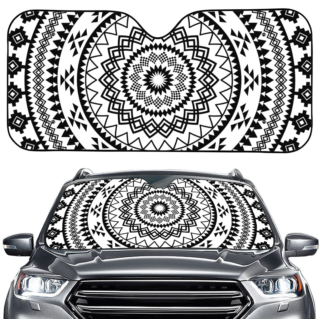 Black And White Tribal Mandala Print Car Windshield Sun Shade