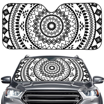 Black And White Tribal Mandala Print Car Windshield Sun Shade