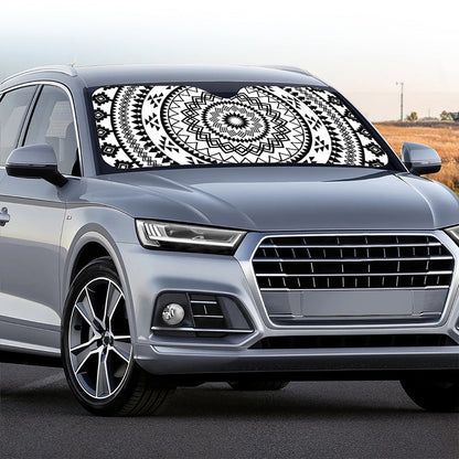 Black And White Tribal Mandala Print Car Windshield Sun Shade