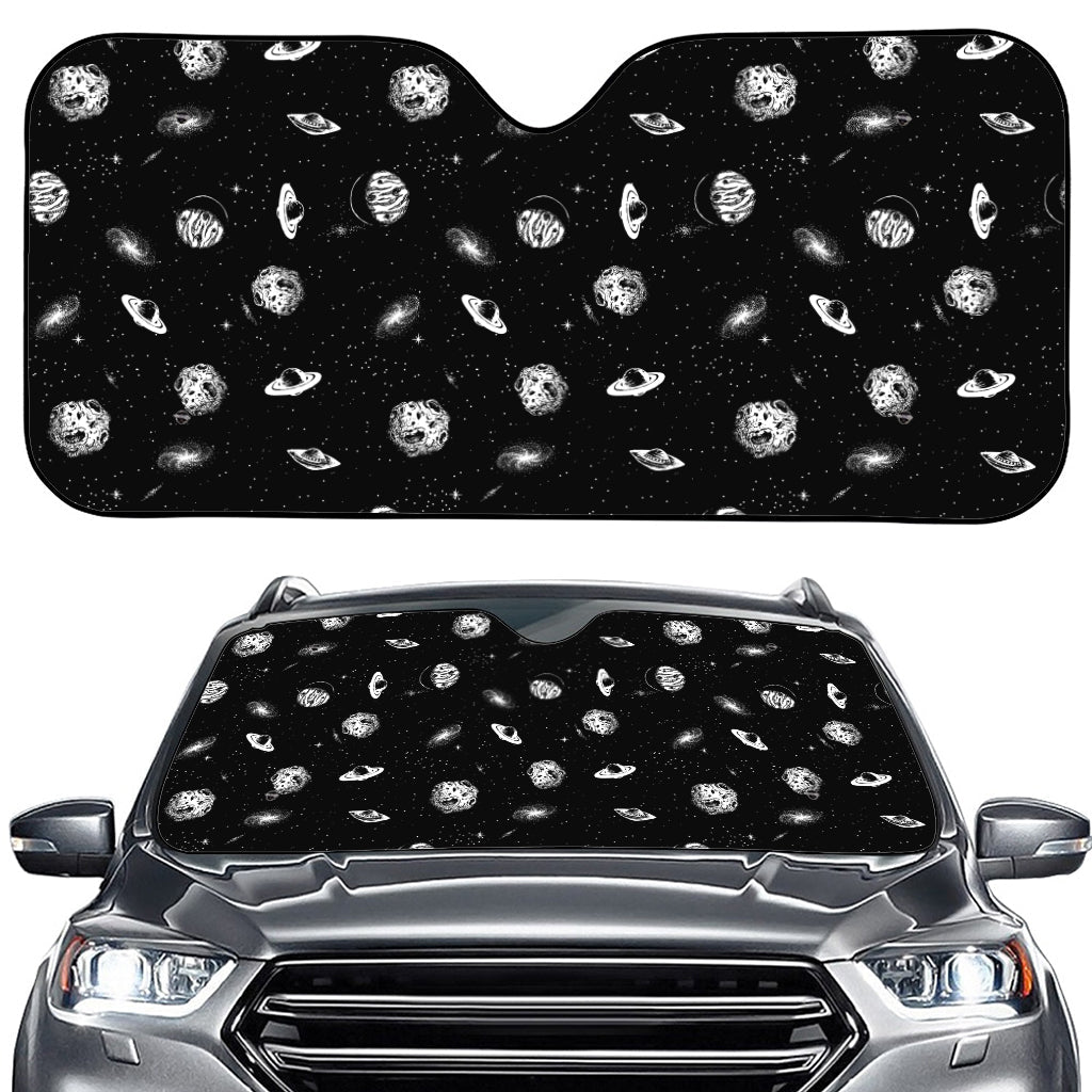 Black And White UFO Pattern Print Car Windshield Sun Shade