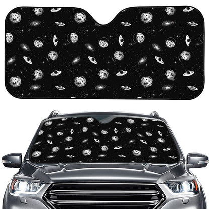 Black And White UFO Pattern Print Car Windshield Sun Shade