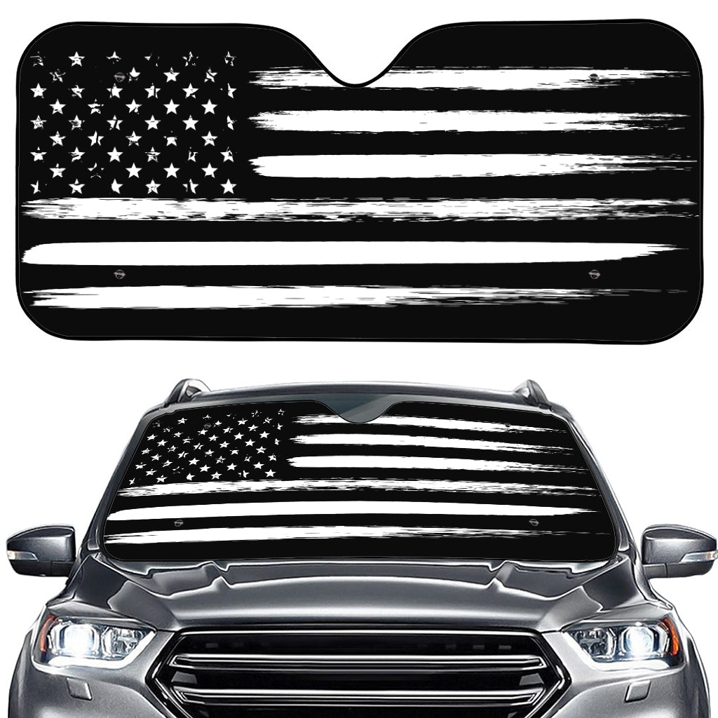 Black And White USA Flag Print Car Windshield Sun Shade
