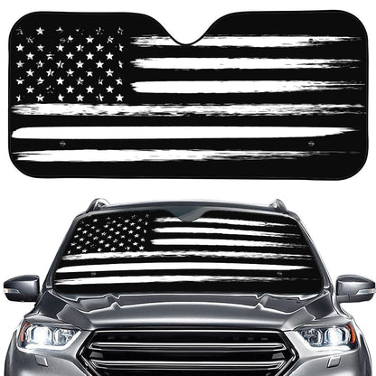 Black And White USA Flag Print Car Windshield Sun Shade