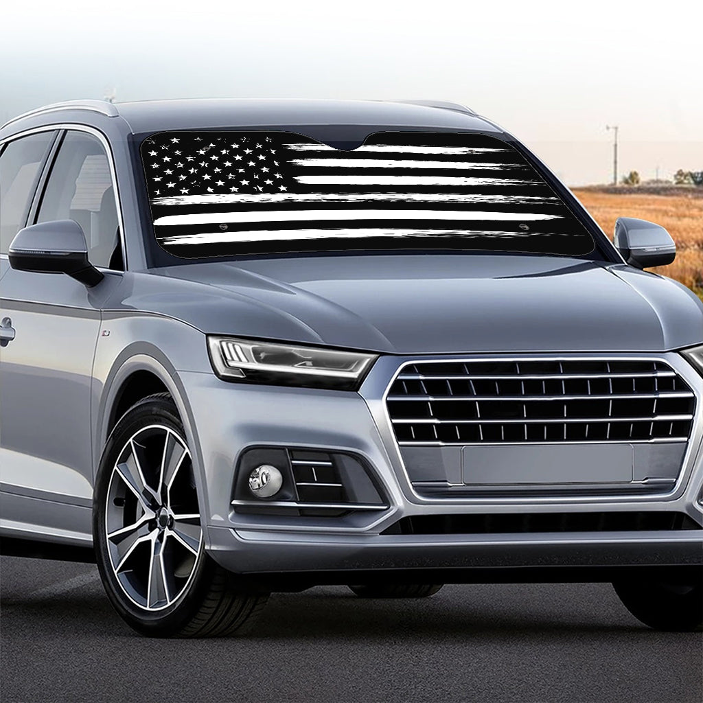 Black And White USA Flag Print Car Windshield Sun Shade