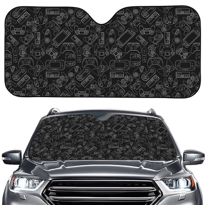Black And White Video Game Pattern Print Car Windshield Sun Shade