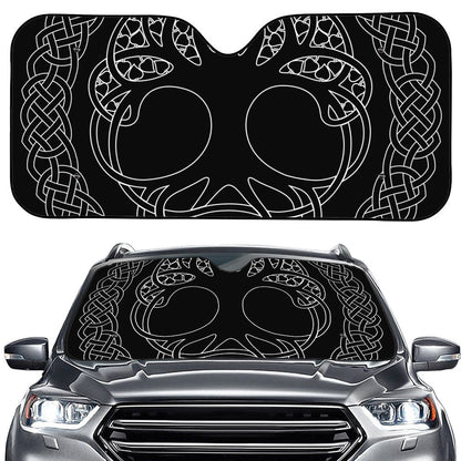 Black And White Viking Yggdrasil Print Car Windshield Sun Shade