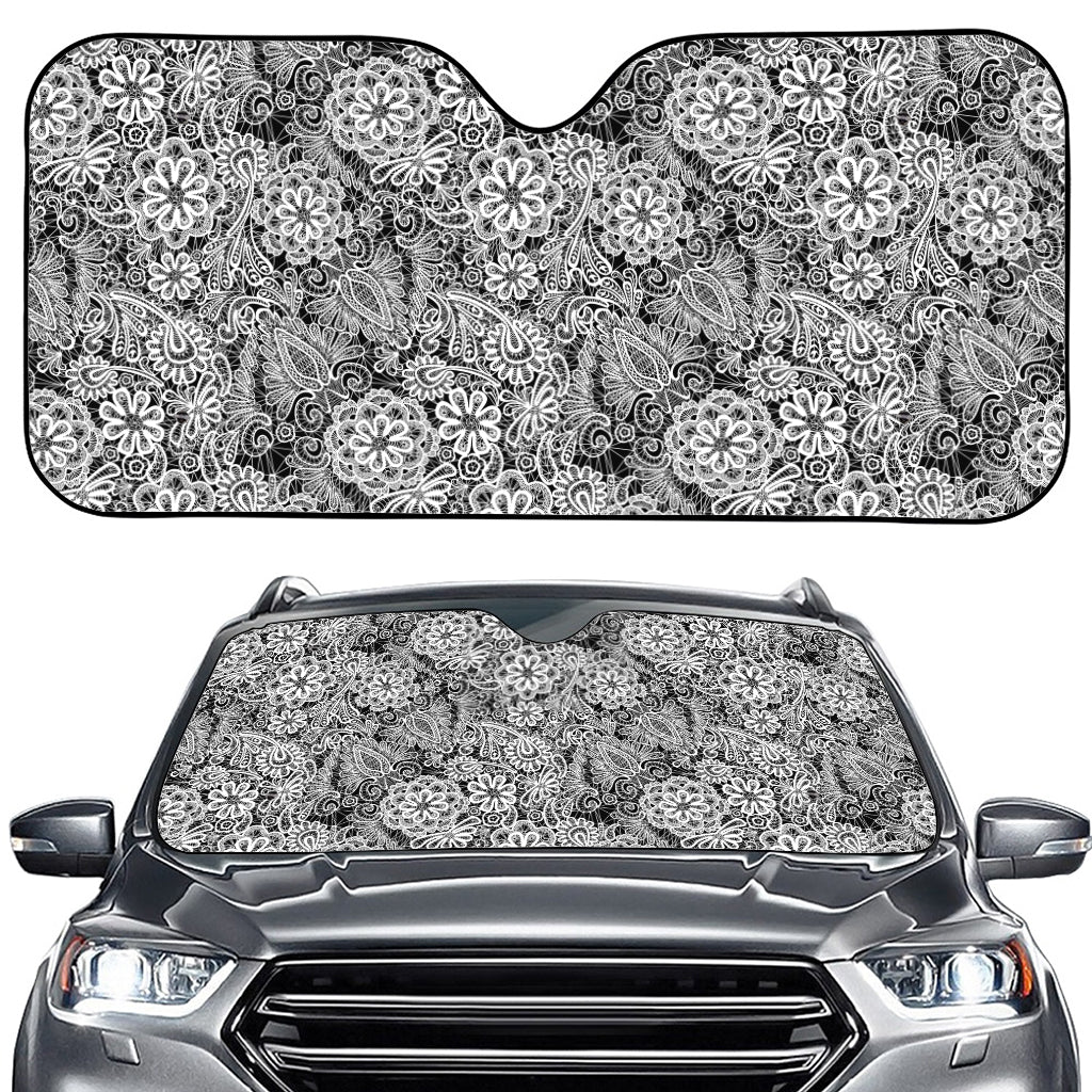 Black And White Western Flower Print Car Windshield Sun Shade