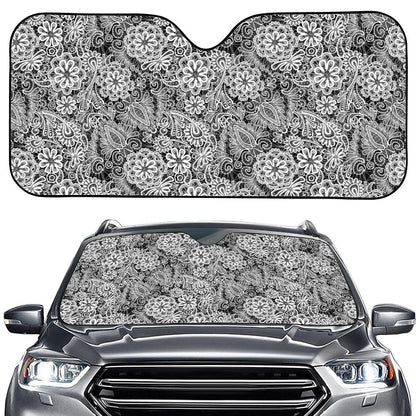 Black And White Western Flower Print Car Windshield Sun Shade