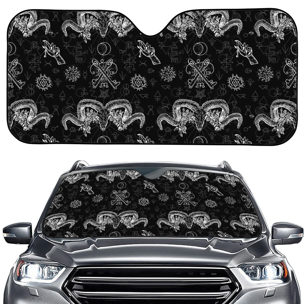 Black And White Wicca Gothic Print Car Windshield Sun Shade