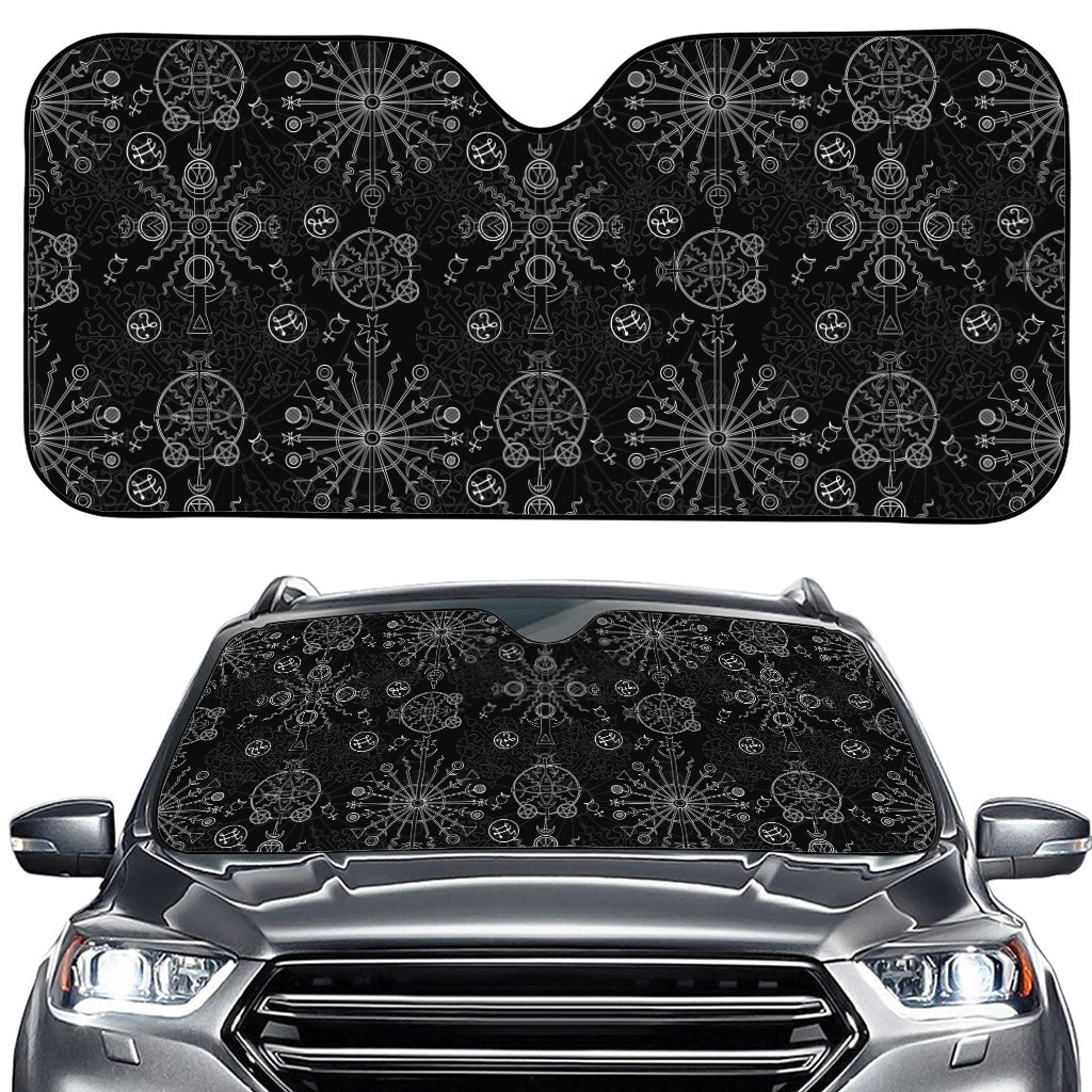 Black And White Wiccan Mystic Print Car Windshield Sun Shade