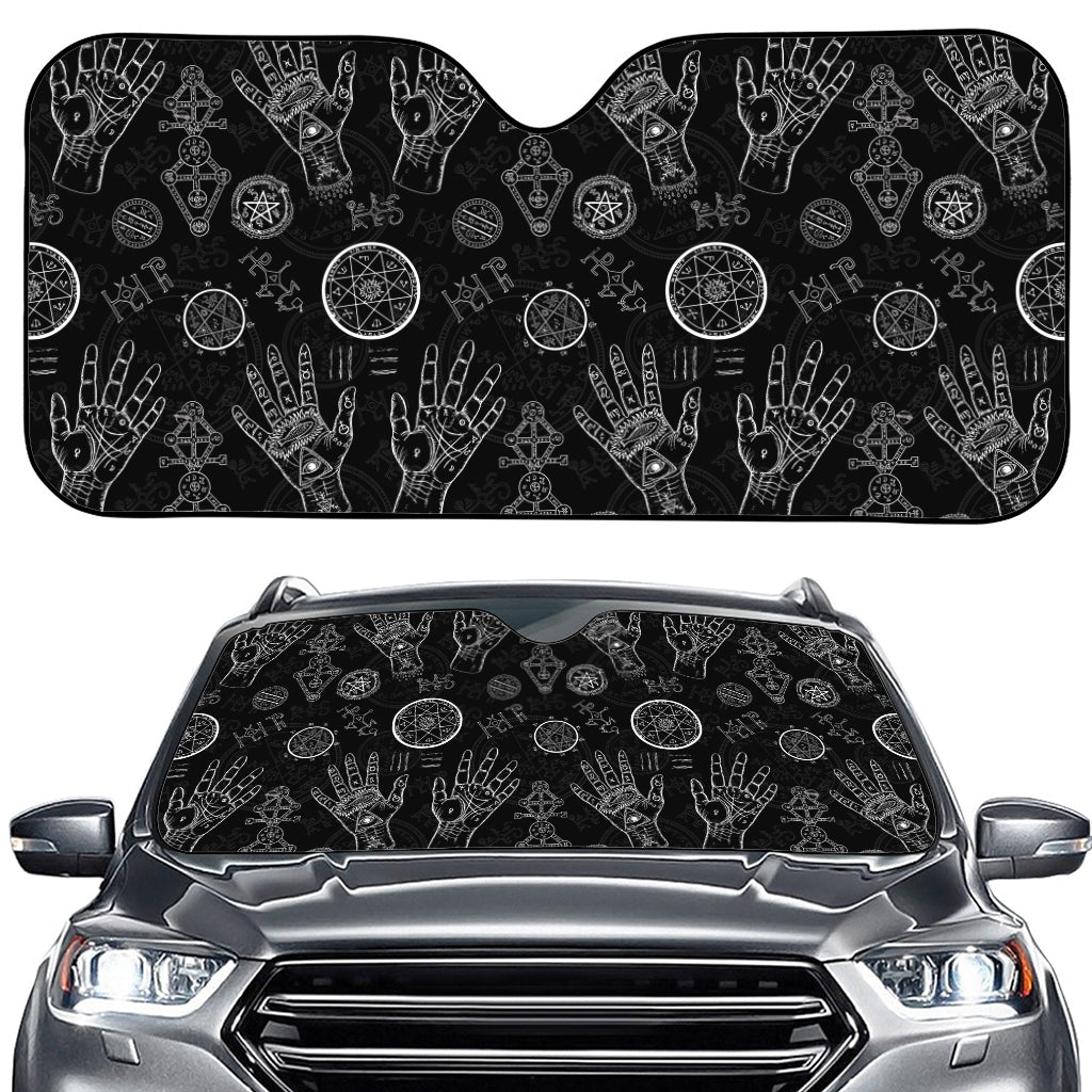 Black And White Wiccan Palmistry Print Car Windshield Sun Shade