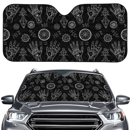 Black And White Wiccan Palmistry Print Car Windshield Sun Shade