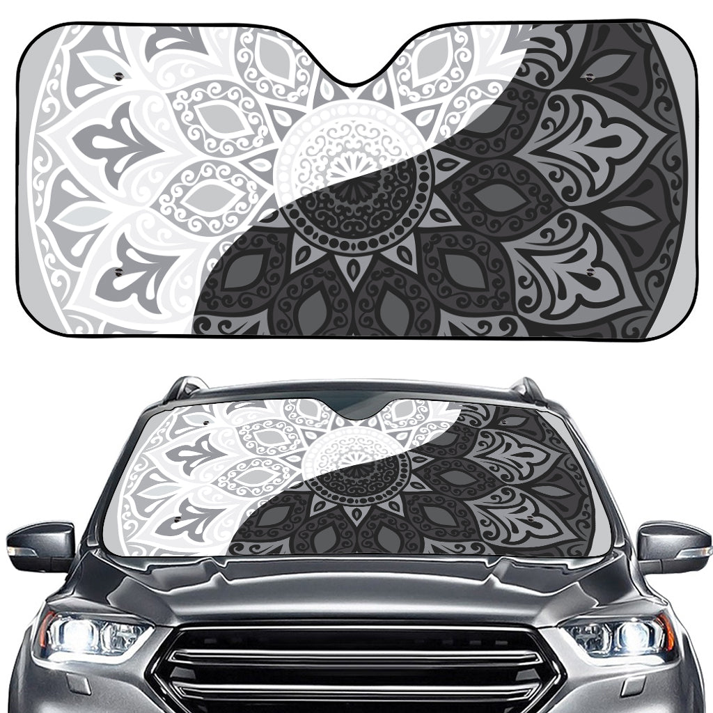 Black And White Yin Yang Mandala Print Car Windshield Sun Shade