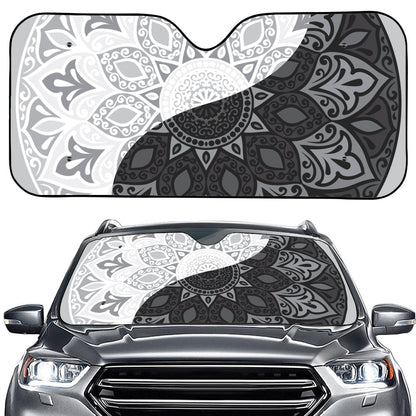 Black And White Yin Yang Mandala Print Car Windshield Sun Shade
