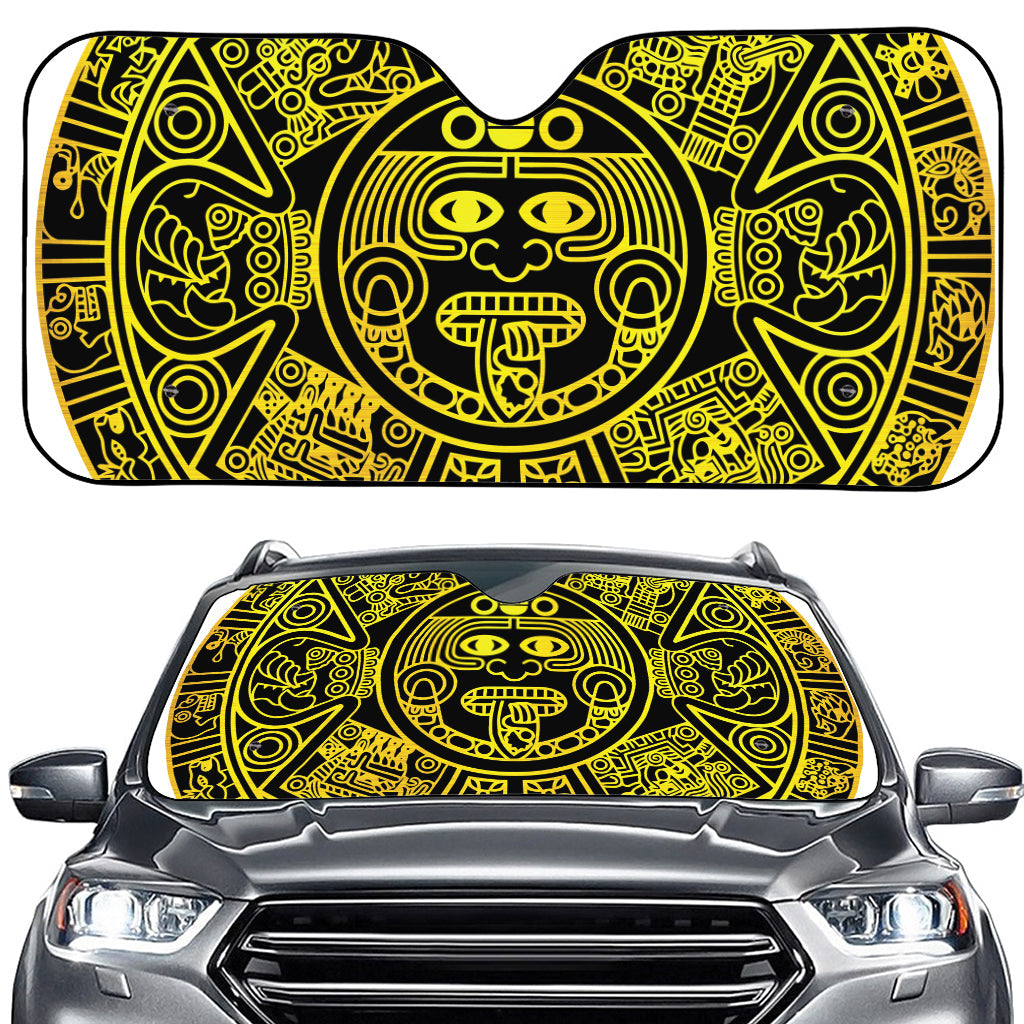 Black And Yellow Maya Calendar Print Car Windshield Sun Shade