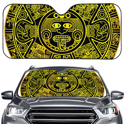 Black And Yellow Maya Calendar Print Car Windshield Sun Shade