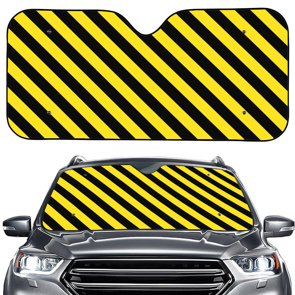 Black And Yellow Warning Striped Print Car Windshield Sun Shade