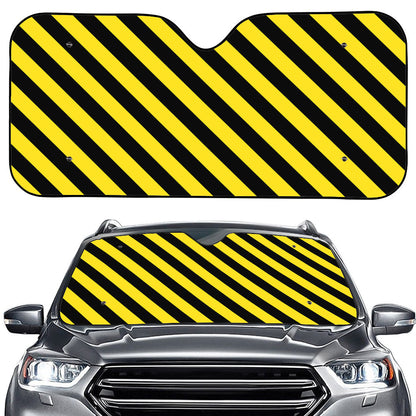 Black And Yellow Warning Striped Print Car Windshield Sun Shade