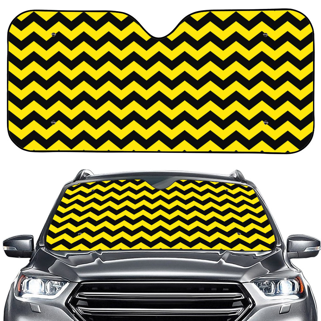 Black And Yellow Zigzag Pattern Print Car Windshield Sun Shade
