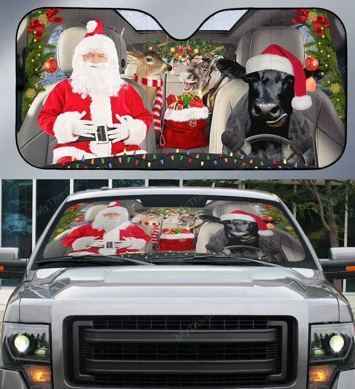 Black Angus Cattle Lovers Xmas Printed 3D Sun Shade