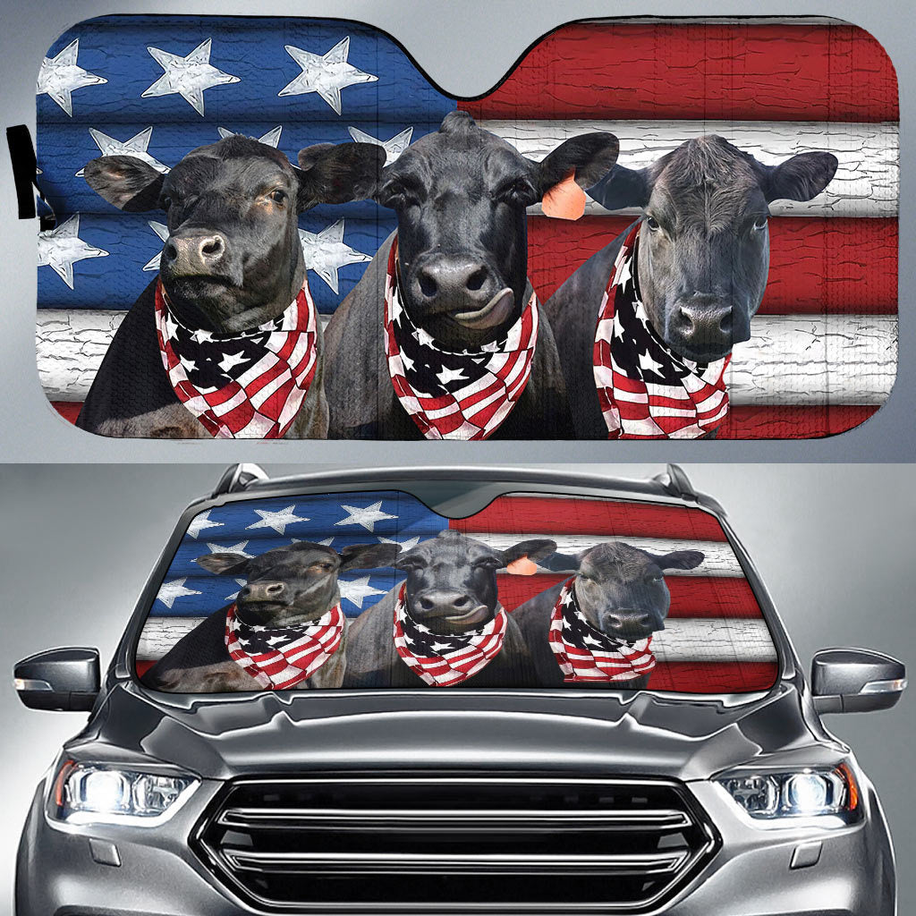 Black Angus Cattles United States Flag All Over Printed 3D Sun Shade