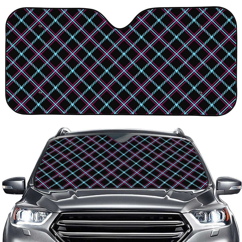 Black Blue And Pink Tartan Pattern Print Car Windshield Sun Shade