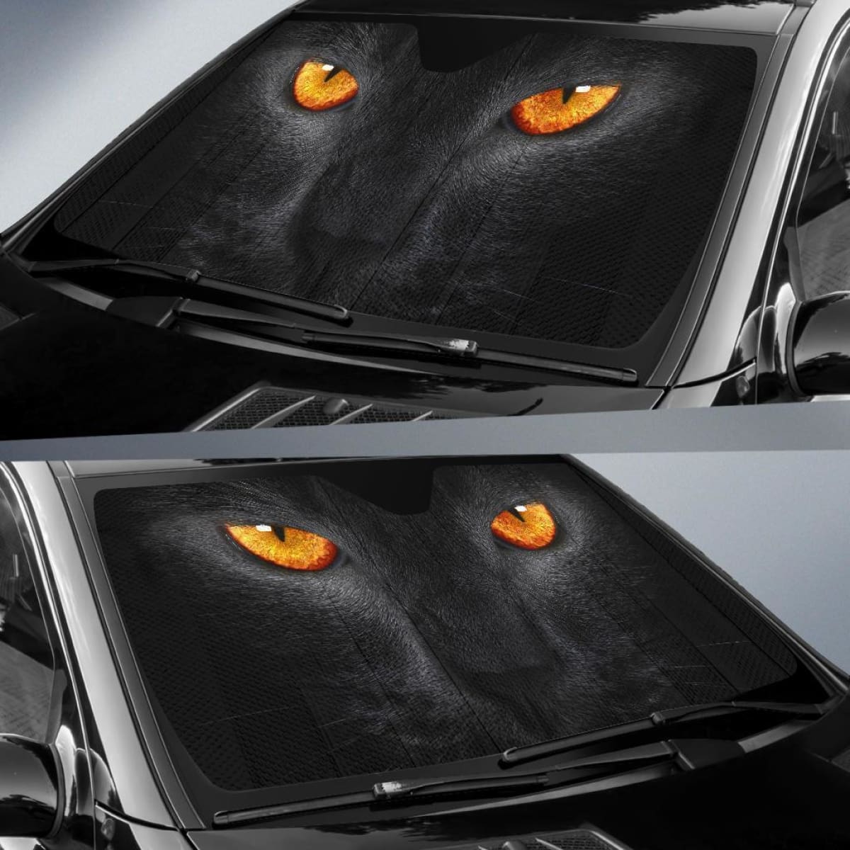 Black Cat Scary Yellow Eyes Dark Background Car Sun Shade Universal Fit 225311