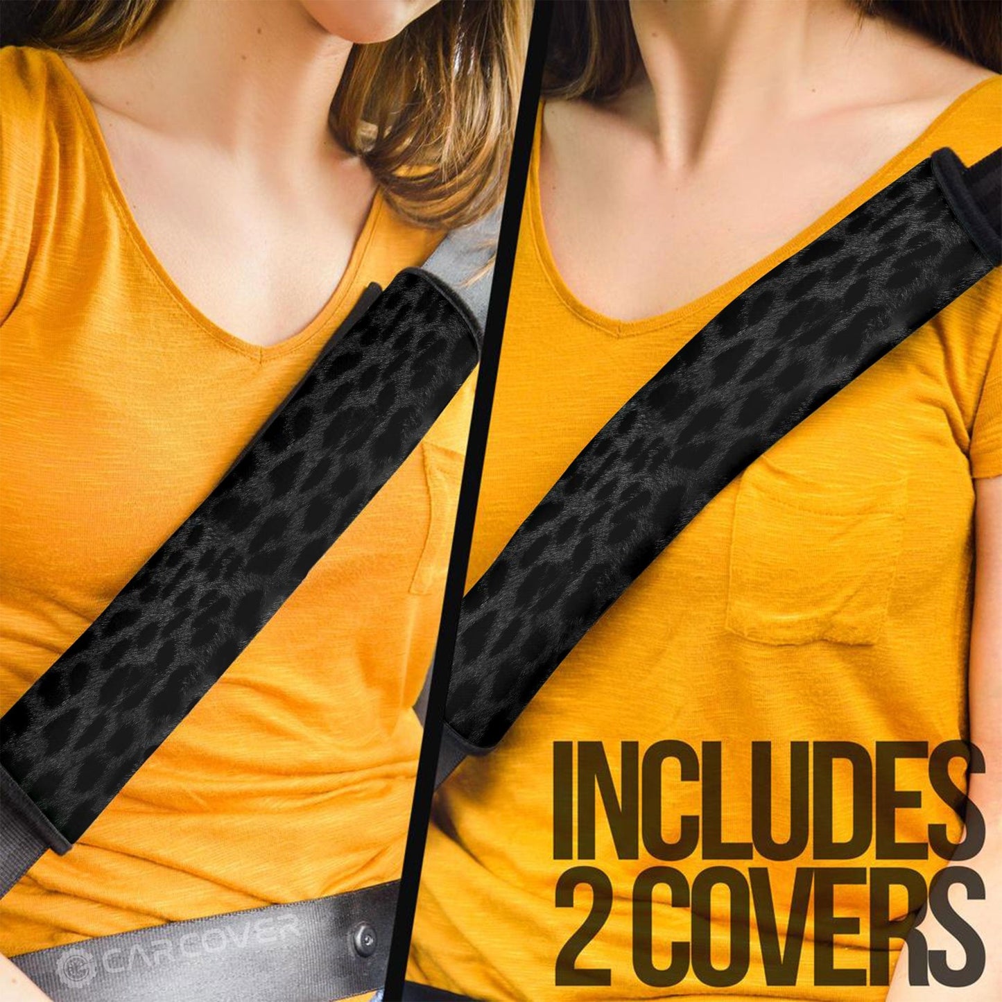 Black Cheetah Skin  Seat Belt Covers Custom Animal Skin Printed Car Interior Accessories