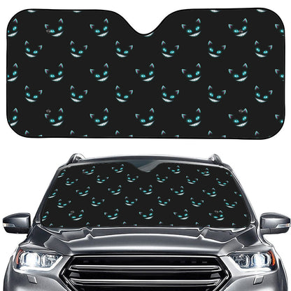 Black Cheshire Cat Pattern Print Car Windshield Sun Shade