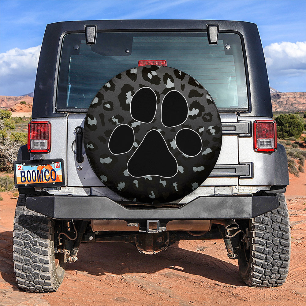 Black Cute Dog Paw Cheetah Leopard Jaguar Pattern Jeep Car Spare Tire Cover