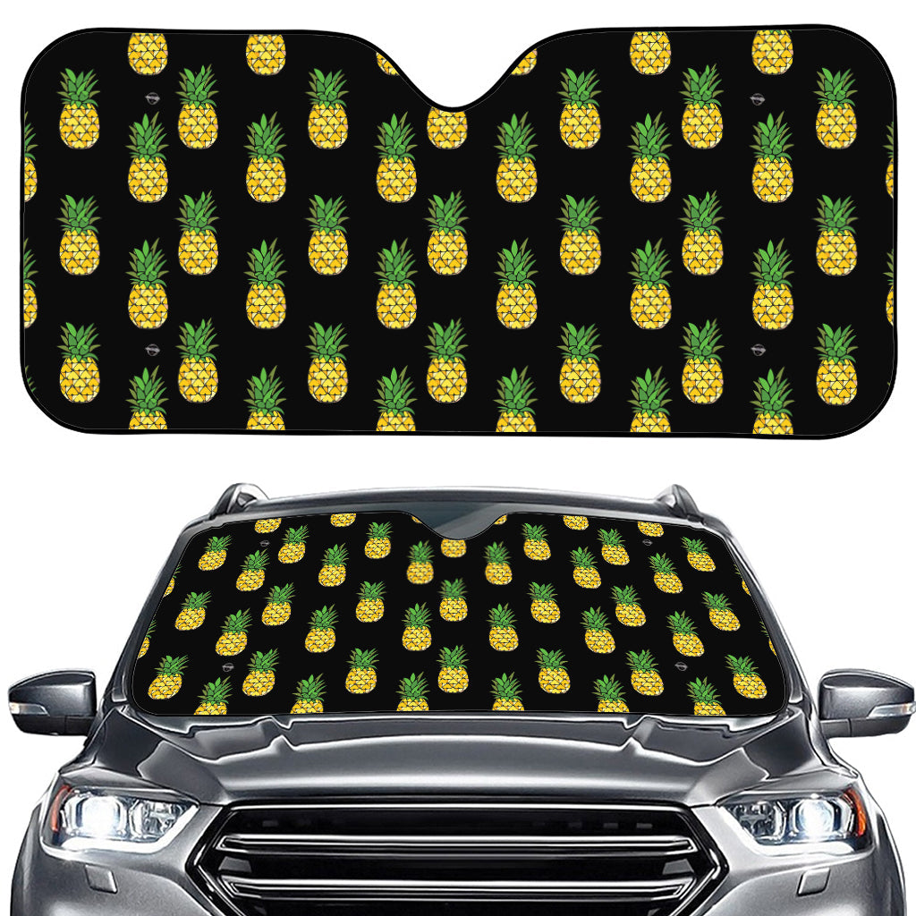 Black Cute Pineapple Pattern Print Car Windshield Sun Shade
